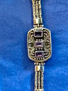 Bohemian 925 Silver Bracelet Link with 5 amethysts - reminiscent of John Hardy